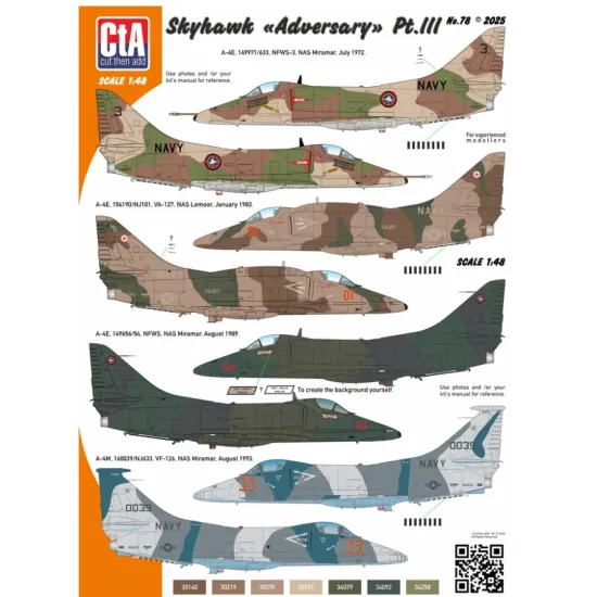 Cta Models 078 1/48 Decal For Skyhawk Adversary Pt Iii - Vf-126 Vf-127 Nfws 2 4 Markings