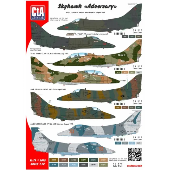 Cta Models 079 1/48 Decal For Skyhawk Adversary - Vf-126 2 Vf-127 2 Nfws 4 8 Markings