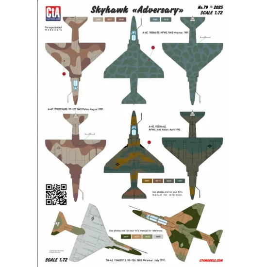 Cta Models 079 1/48 Decal For Skyhawk Adversary - Vf-126 2 Vf-127 2 Nfws 4 8 Markings