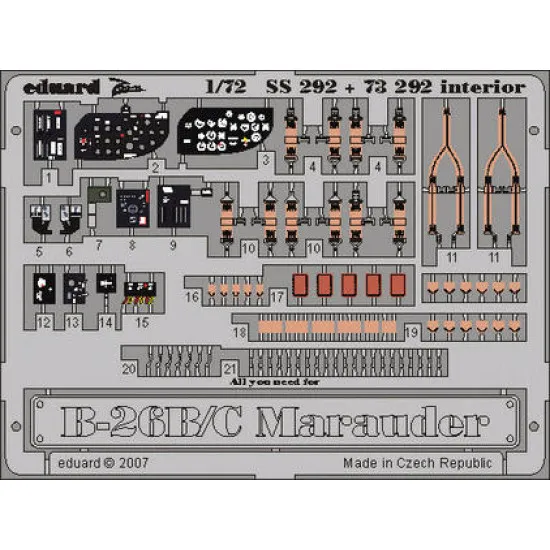 Photoetched set B-26B/C Marauder Color, for Hasegawa kit 1/72 Eduard SS292