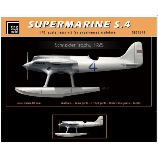 Sbs 7041 1/72 Supermarine S4 Schneider Trophy 1925 Resin Model Kit