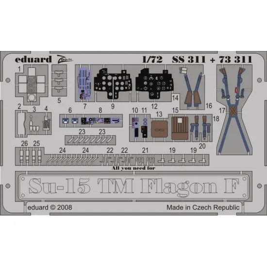 Photoetched set Su-15TM Flagon Color, for Trumpeter kit 1/72 Eduard SS311
