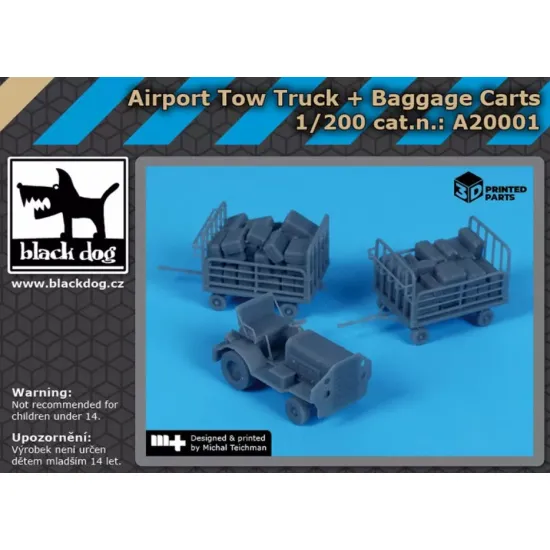 Black Dog A20001 1/200 Airport Tow Truck / Baggage Carts