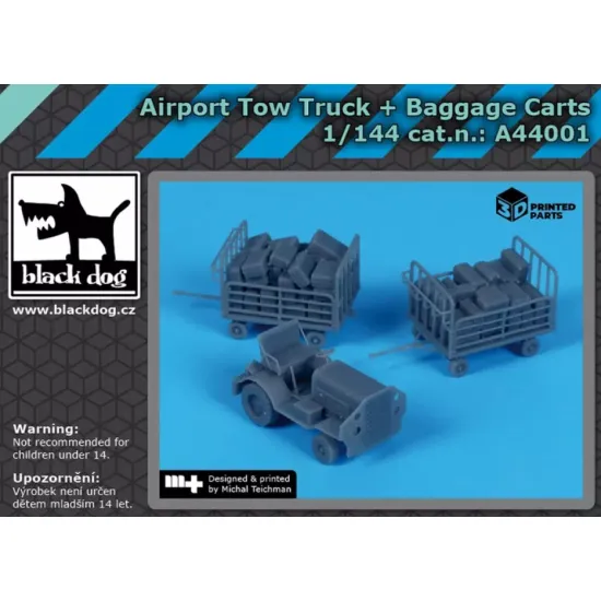 Black Dog A44001 1/144 Airport Tow Truck / Baggage Carts