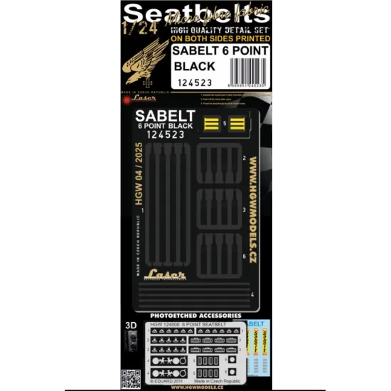 Hgw 124523 1/24 Sabelt 6 Point Black - Seatbelts Accessories Kit