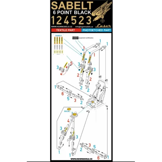 Hgw 124523 1/24 Sabelt 6 Point Black - Seatbelts Accessories Kit