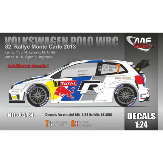Mf-zone Dc2434 1/24 Volkswagen Polo Wrc Rallye Monte Carlo 2013 7 Latvala 8 Ogier For Belkits