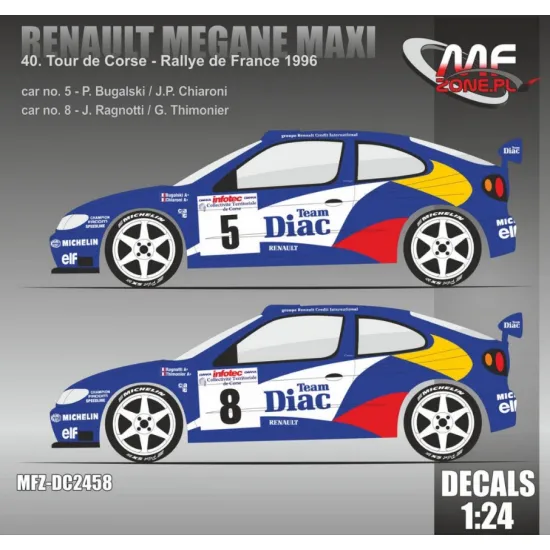 Mf-zone Dc2458 1/24 Renault Megane Maxi Team Diac Tour De Corse 1996 5 Bugalski 8 Ragnotti