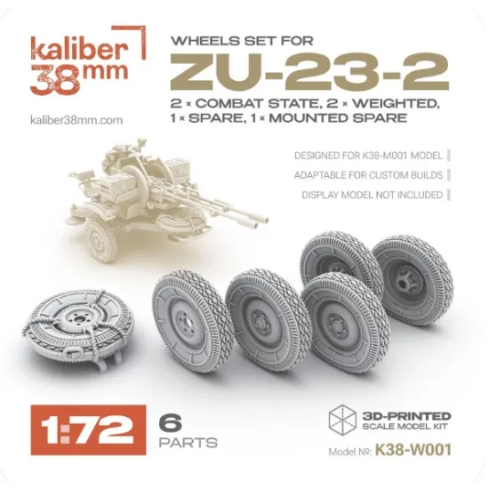 Kaliber38mm K38-W001 1/72 Wheels Set For Zu-23-2 2 Combat State 2 Weighted 1 Spare 1 Mounted Spare