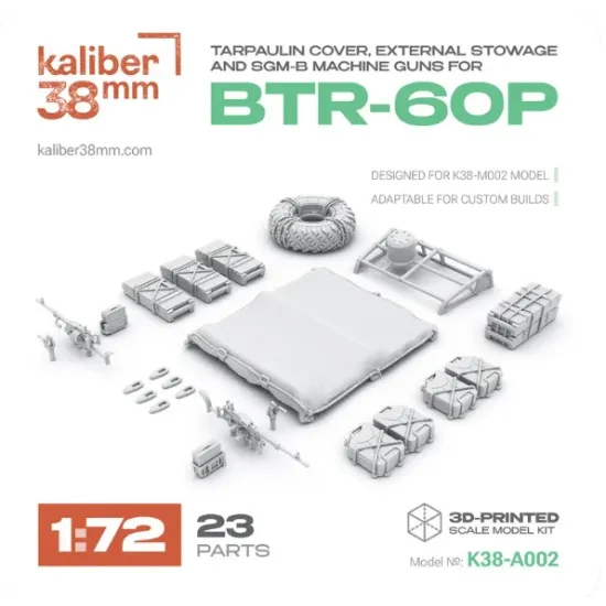 Kaliber38mm K38-a002 1/72 Tarpaulin Cover External Stowage And Sgm B Machine Guns For Btr-60p Details Set