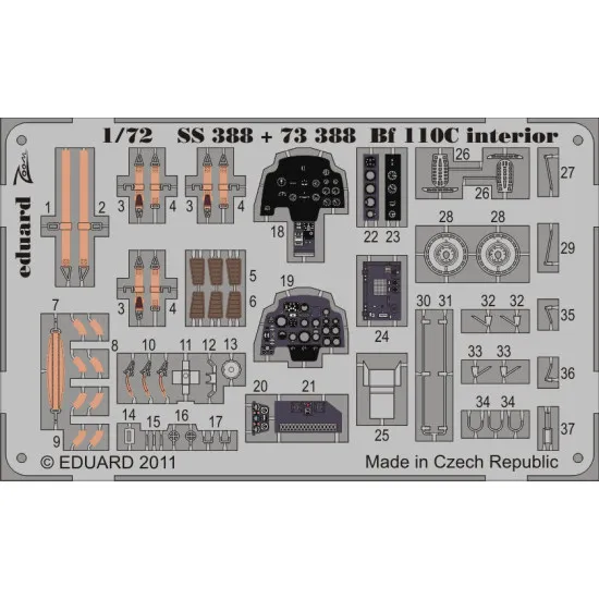 Photoetched set Bf 110C interior (self adhesive), for Airfix kit 1/72 Eduard SS388