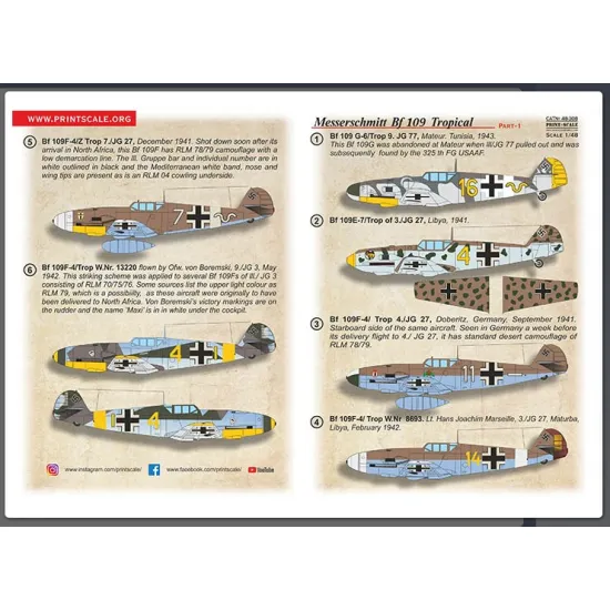 Print Scale 48-308 1/48 Messerschmitt Bf-109 Tropical Options Part 1 New