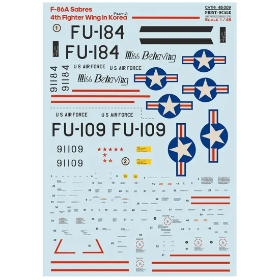 Print Scale 48-309 1/48 F-86a Sabres 4th Fighter Wing In Korea Part 2 New