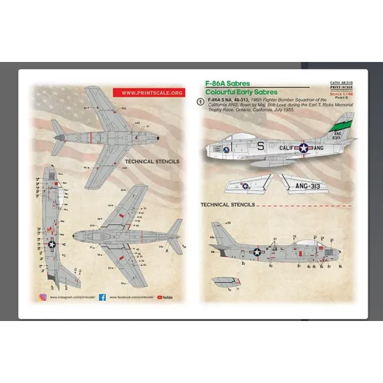 Print Scale 48-310 1/48 F-86a Colorful Early Sabres The Complete Set 2 Leaf Part 3 New