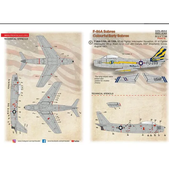 Print Scale 48-312 1/48 F-86a Colorful Early Sabres The Complete Set 2 Leaf Part 5 New