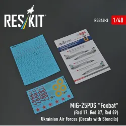 Reskit Rsb48-0003 1/48 Mig-25pds Foxbat Red 17 Red 87 Red 89 Ukrainian Air Forces Decals With Stencils