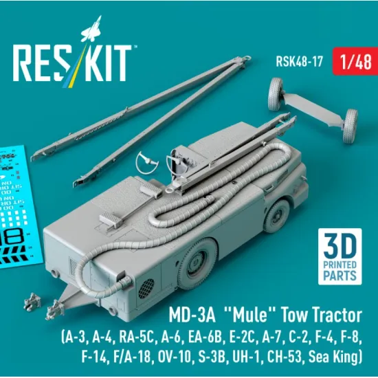Reskit Rsk48-0017 1/48 Md-3a Mule Tow Tractor A-3 A-4 Ra-5c A-6 Ea-6b E-2c A-7 C-2 F-4, F-8 F-14 F/A-18 Ov-10 S-3b Uh-1 Ch-53 Sea King 3d Printed Model Kit