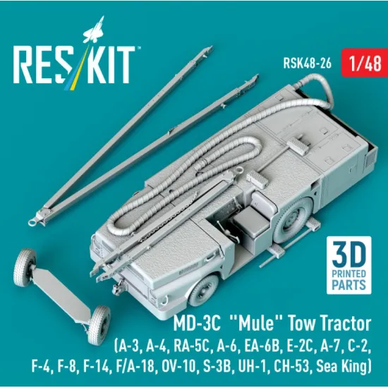 Reskit Rsk48-0026 1/48 Md-3c Mule Tow Tractor A-3 A-4 Ra-5c A-6 Ea-6b E-2c A-7 C-2 F-4 F-8 F-14 F/A-18 Ov-10 S-3b Uh-1 Ch-53 Sea King 3d Printed Model Kit