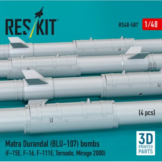 Reskit Rs48-0507 1/48 Matra Durandal Blu-107 Bombs 4 Pcs F-15e F-16 F-111e Tornado Mirage 2000 3d Printed