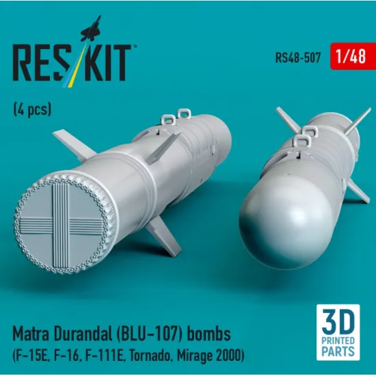 Reskit Rs48-0507 1/48 Matra Durandal Blu-107 Bombs 4 Pcs F-15e F-16 F-111e Tornado Mirage 2000 3d Printed