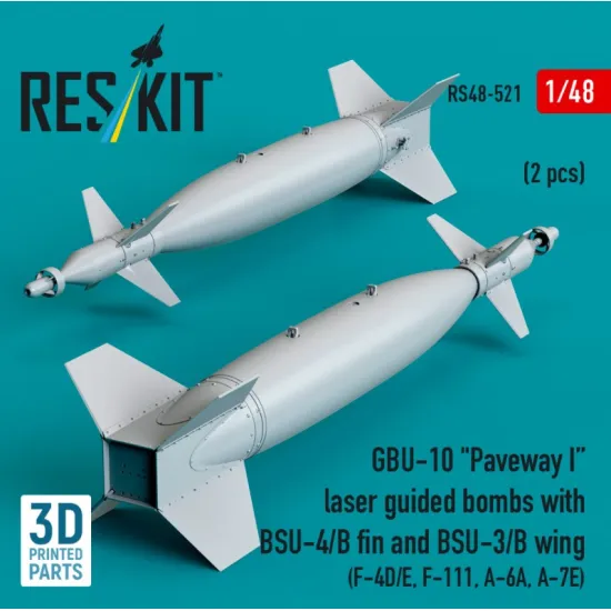 Reskit Rs48-0521 1/48 Gbu-10 Paveway I Laser Guided Bombs With Bsu-4/B Fin And Bsu-3/B Wing 2 Pcs F-4d/E F-111 A-6a A-7e 3d Printed