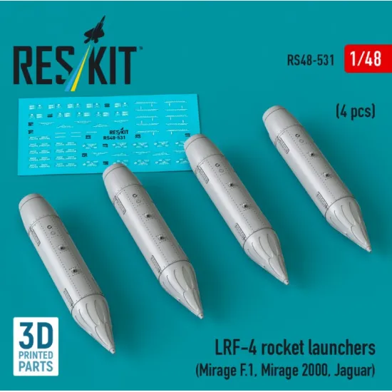 Reskit Rs48-0531 1/48 Lrf-4 Rocket Launchers 4 Pcs Mirage F1 Mirage 2000 Jaguar 3d Printed