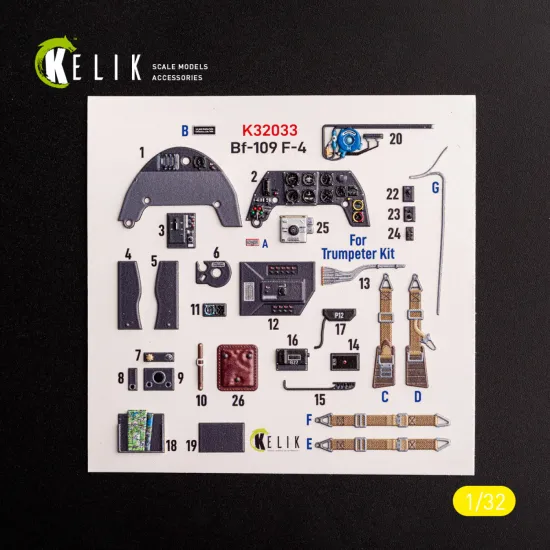Kelik K32033 1/32 Bf-109 F-4 Interior 3d Decals For Trumpeter Kit