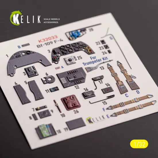 Kelik K32033 1/32 Bf-109 F-4 Interior 3d Decals For Trumpeter Kit