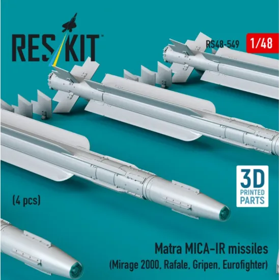 Reskit Rs48-0549 1/48 Matra Mica-ir Missiles 4pcs Mirage 2000 Rafale Gripen Eurofighter 3d Printed