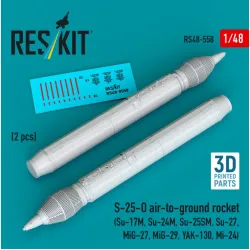 Reskit Rs48-0558 1/48 S-25-o Air-to-ground Rocket 2pcs Su-17m Su-24m Su-25sm Su-27 Mig-27 Mig-29 Yak-130 Mi-24 3d Printed