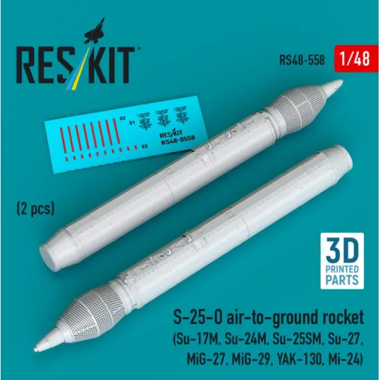 Reskit Rs48-0558 1/48 S-25-o Air-to-ground Rocket 2pcs Su-17m Su-24m Su-25sm Su-27 Mig-27 Mig-29 Yak-130 Mi-24 3d Printed