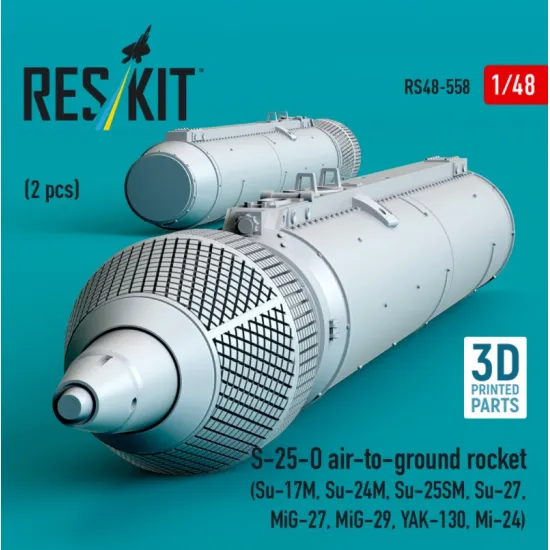 Reskit Rs48-0558 1/48 S-25-o Air-to-ground Rocket 2pcs Su-17m Su-24m Su-25sm Su-27 Mig-27 Mig-29 Yak-130 Mi-24 3d Printed