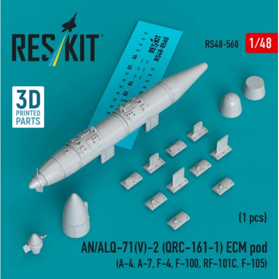 Reskit Rs48-0560 1/48 An/Alq-71v-2 Qrc-161-1 Ecm Pod 1pcs A-4 A-7 F-4 F-100 Rf-101c F-105 3d Printed