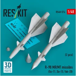 Reskit Rs48-0574 1/48 R-98 Mr/Mt Missiles 2 Pcs Su-11 Su-15 Yak-28 3d Printed