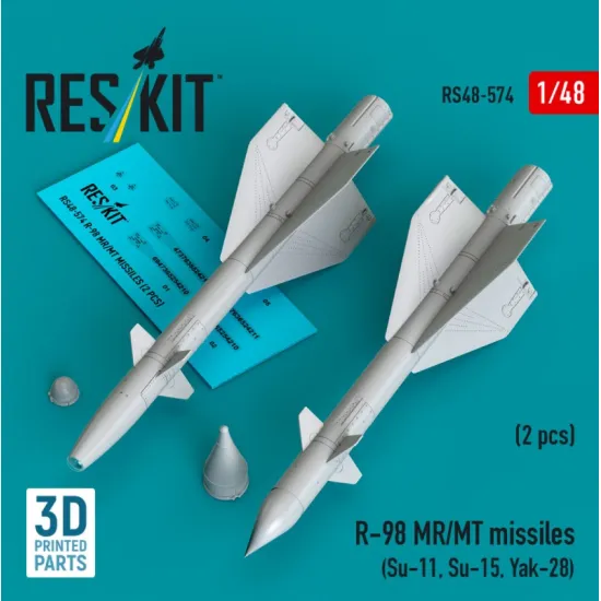 Reskit Rs48-0574 1/48 R-98 Mr/Mt Missiles 2 Pcs Su-11 Su-15 Yak-28 3d Printed