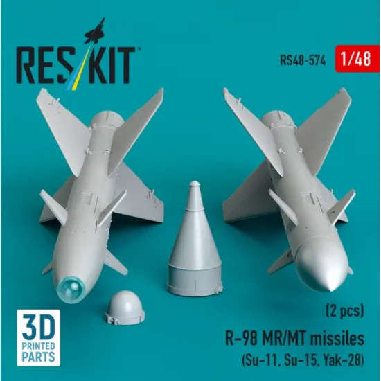 Reskit Rs48-0574 1/48 R-98 Mr/Mt Missiles 2 Pcs Su-11 Su-15 Yak-28 3d Printed