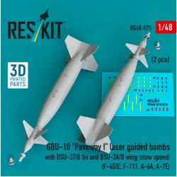 Reskit Rs48-0575 1/48 Gbu-10 Paveway I Laser Guided Bombs With Bsu-37/B Fin And Bsu-3a/B Wing Slow Speed 2pcs F-4d/E F-111 A-6a A-7e 3d Printed