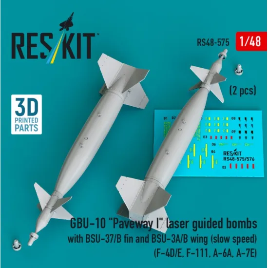 Reskit Rs48-0575 1/48 Gbu-10 Paveway I Laser Guided Bombs With Bsu-37/B Fin And Bsu-3a/B Wing Slow Speed 2pcs F-4d/E F-111 A-6a A-7e 3d Printed