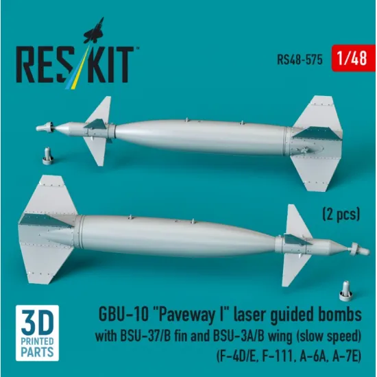 Reskit Rs48-0575 1/48 Gbu-10 Paveway I Laser Guided Bombs With Bsu-37/B Fin And Bsu-3a/B Wing Slow Speed 2pcs F-4d/E F-111 A-6a A-7e 3d Printed