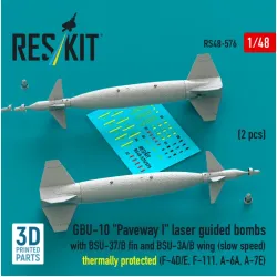 Reskit Rs48-0576 1/48 Gbu-10 Paveway I Laser Guided Bombs With Bsu-37/B Fin And Bsu-3a/B Wing Slow Speed Thermally Protected 2pcs F-4d/E F-111 A-6a A-7e 3d Printed