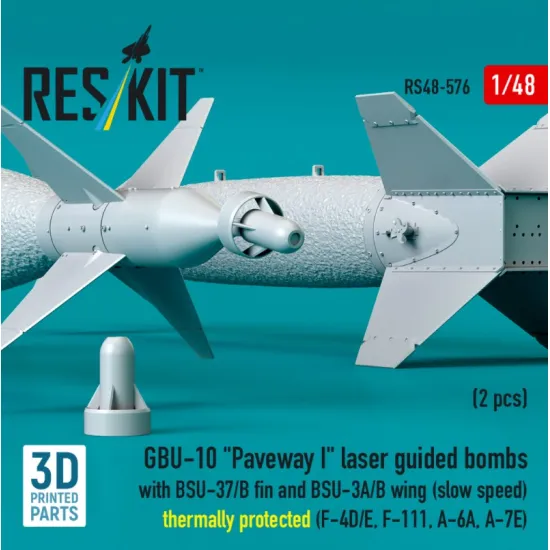 Reskit Rs48-0576 1/48 Gbu-10 Paveway I Laser Guided Bombs With Bsu-37/B Fin And Bsu-3a/B Wing Slow Speed Thermally Protected 2pcs F-4d/E F-111 A-6a A-7e 3d Printed