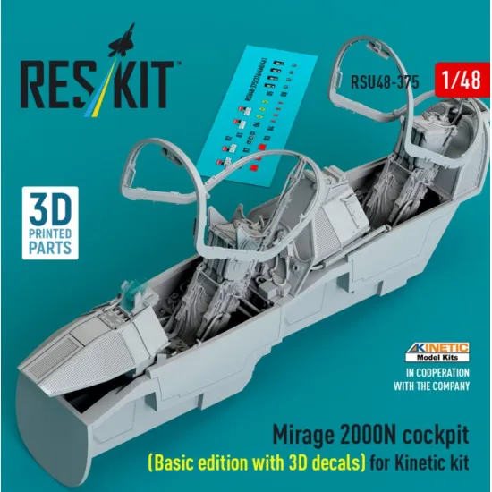 Reskit Rsu48-0375 1/48 Mirage 2000n Cockpit Basic Edition With 3d Decals For Kinetic Kit 3d Printed