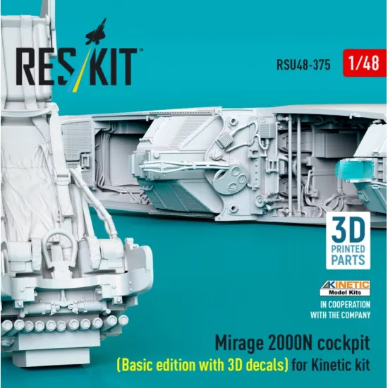 Reskit Rsu48-0375 1/48 Mirage 2000n Cockpit Basic Edition With 3d Decals For Kinetic Kit 3d Printed