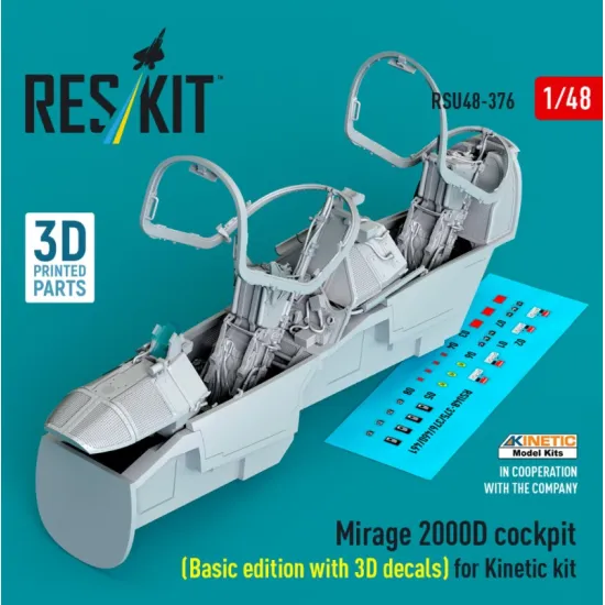 Reskit Rsu48-0376 1/48 Mirage 2000d Cockpit Basic Edition With 3d Decals For Kinetic Kit 3d Printed
