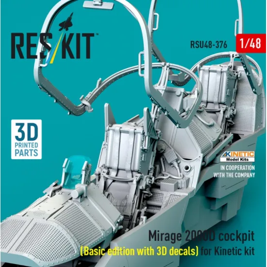 Reskit Rsu48-0376 1/48 Mirage 2000d Cockpit Basic Edition With 3d Decals For Kinetic Kit 3d Printed