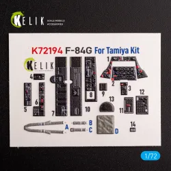 Kelik K72194 1/72 F-84g Thunderjet - Interior 3d Decals For Tamiya Kit