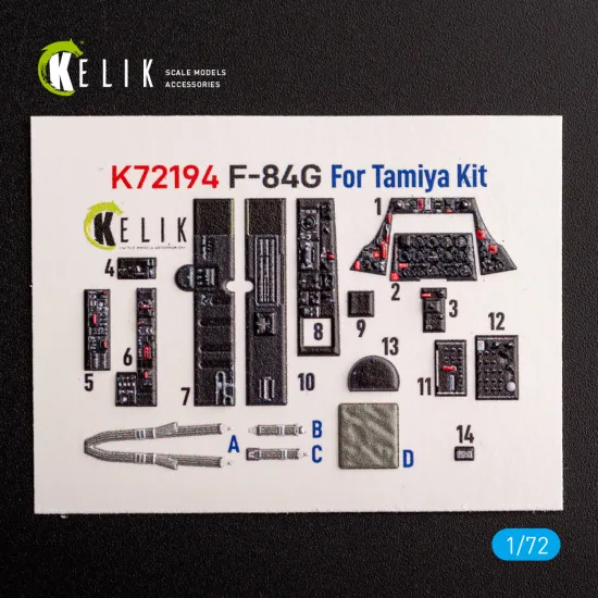 Kelik K72194 1/72 F-84g Thunderjet - Interior 3d Decals For Tamiya Kit