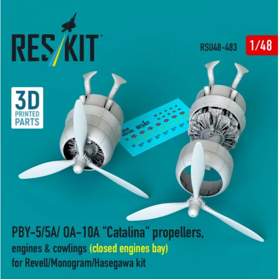 Reskit Rsu48-0483 1/48 Pby-5/5a/ Oa-10a Catalina Propellers Engines Cowlings Closed Engines Bay For Revell/Monogram/Hasegawa Kit 3d Printed