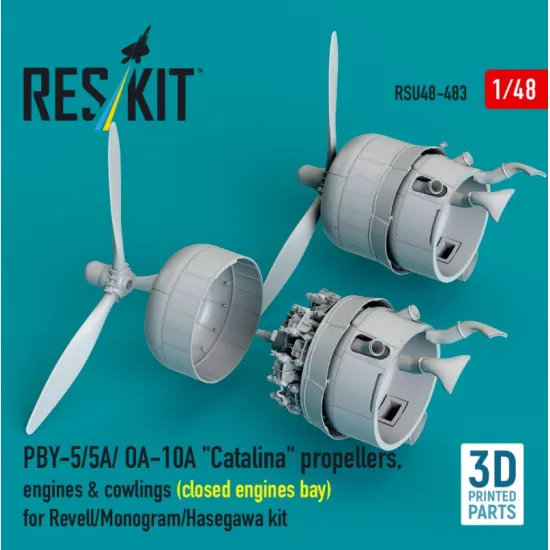 Reskit Rsu48-0483 1/48 Pby-5/5a/ Oa-10a Catalina Propellers Engines Cowlings Closed Engines Bay For Revell/Monogram/Hasegawa Kit 3d Printed