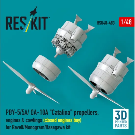 Reskit Rsu48-0483 1/48 Pby-5/5a/ Oa-10a Catalina Propellers Engines Cowlings Closed Engines Bay For Revell/Monogram/Hasegawa Kit 3d Printed